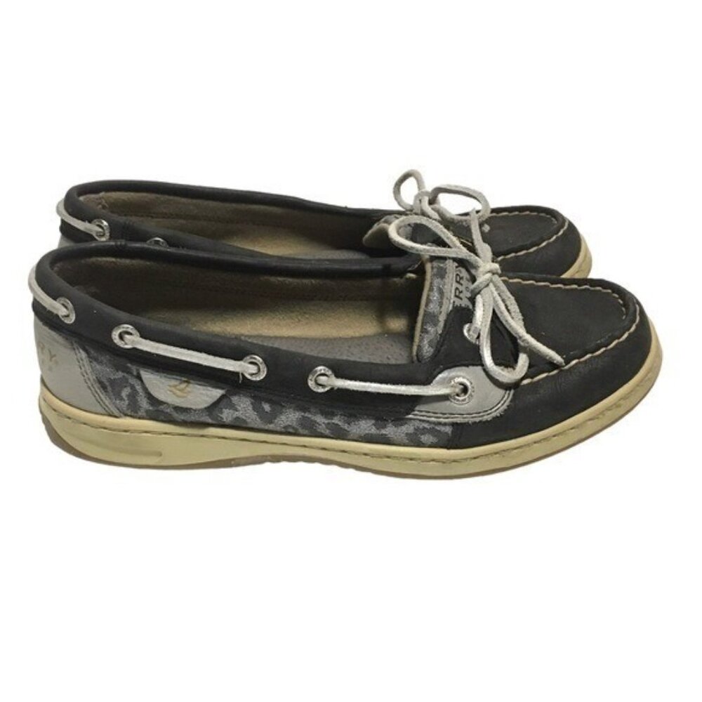 Sperry Angelfish 1 Eye Boat Shoe Women 7.5 Blue Leopard Print Nautical Loafer